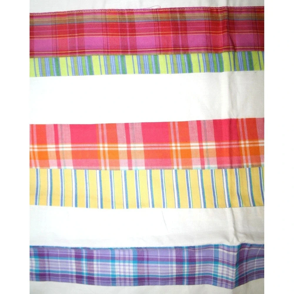 Linens N Things Havana King Pillowcases Shams Cotton Madras Patchwork Plaid Prep